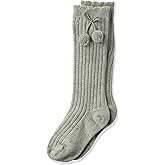 Jefferies Socks girls Rib Pom Pom Knee High Socks 1 Pair Pack