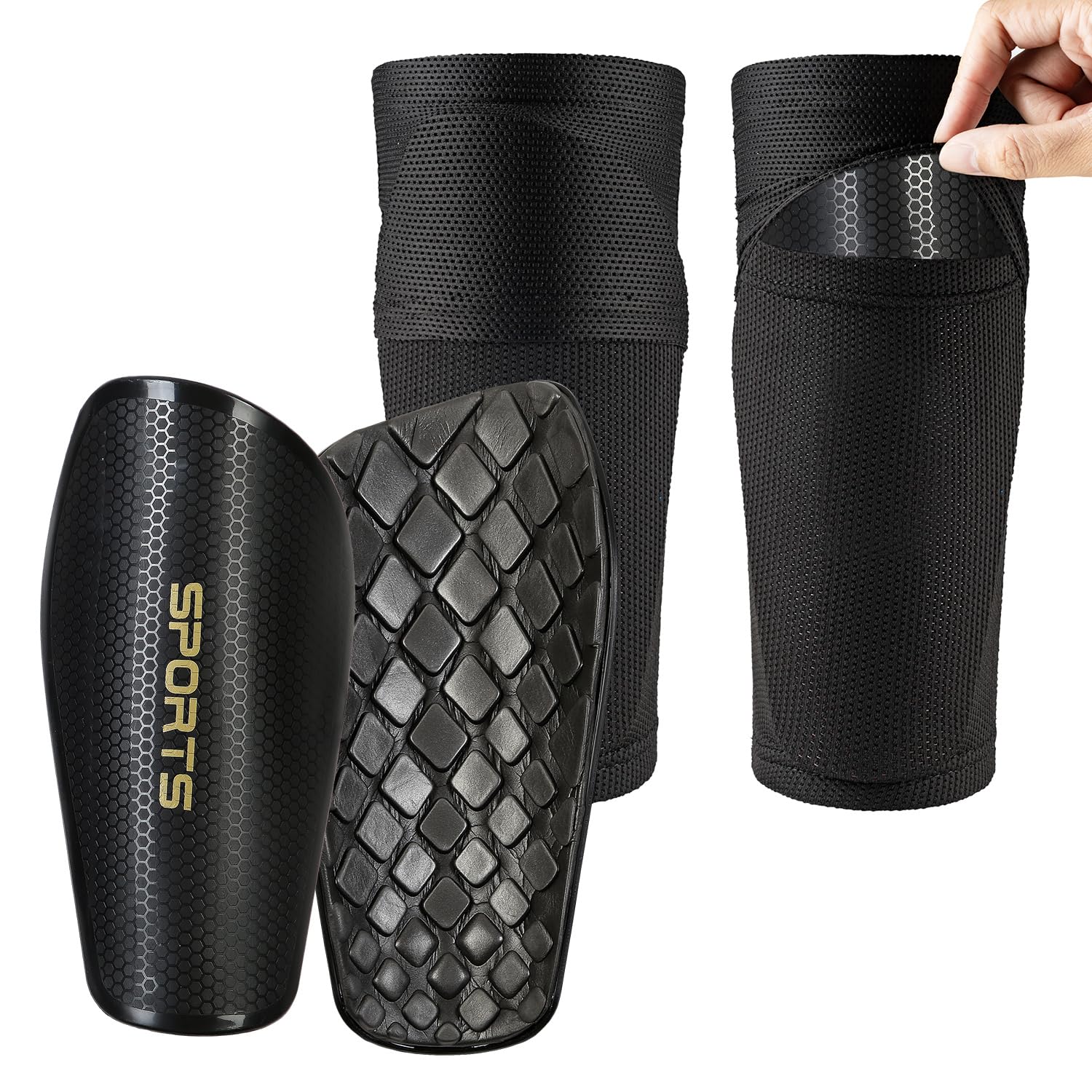 Photo 1 of Soccer Shin Guards for Kids Youth and Shin Guard Sleeves Children's Calf Protectors for Boys Girls Kids Teenagers 3-5,5-10,10-15 Years Old Children (Black, L 4'8"-5'4")