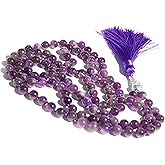 FISYOURS Mala Beads 108 Handmade Necklace,Natural Indian Agate Turquoise Amethyst with Alloy Guru Bead and Tassel,43.2 Inches