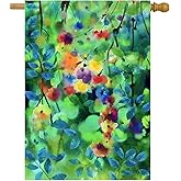 ShineSnow Watercolor Abstract Spring Summer Seasonal Green Floral Leaves Flowers House Flag 28" x 40" Double Sided Polyester Welcome Yard Garden Flag Banners for Patio Lawn Home Outdoor Decor