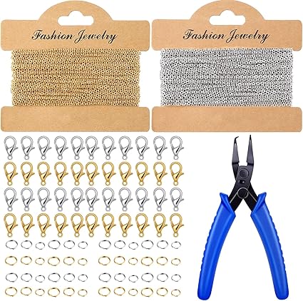 Amazon Co Jp 2ピース ジュエリーメイキングチェーンセット 250ピース 2層スプリットジャンプリング 30ピース ロブスタークラスプ 2ピース リンクチェーンとペンチ Diyイヤリング ブレスレット ネックレス アンクレット用 ホーム キッチン