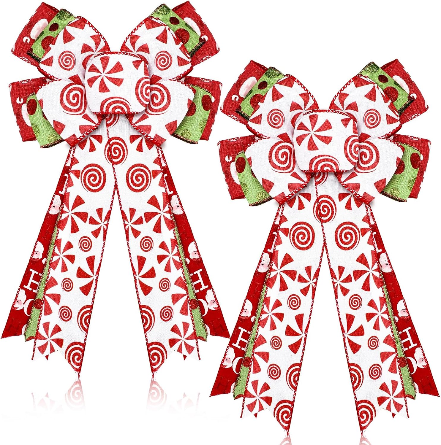 Bows & Ribbons - Hotop 2 Pcs Christmas Bow Wreath Bow Xmas Sweet Candy Wreath Burlap Bow Winter Door Wall Decor Red and Green Christmas Tree Topper for Indoor Outdoor Xmas Party Decoration, 18 x 10 Inch