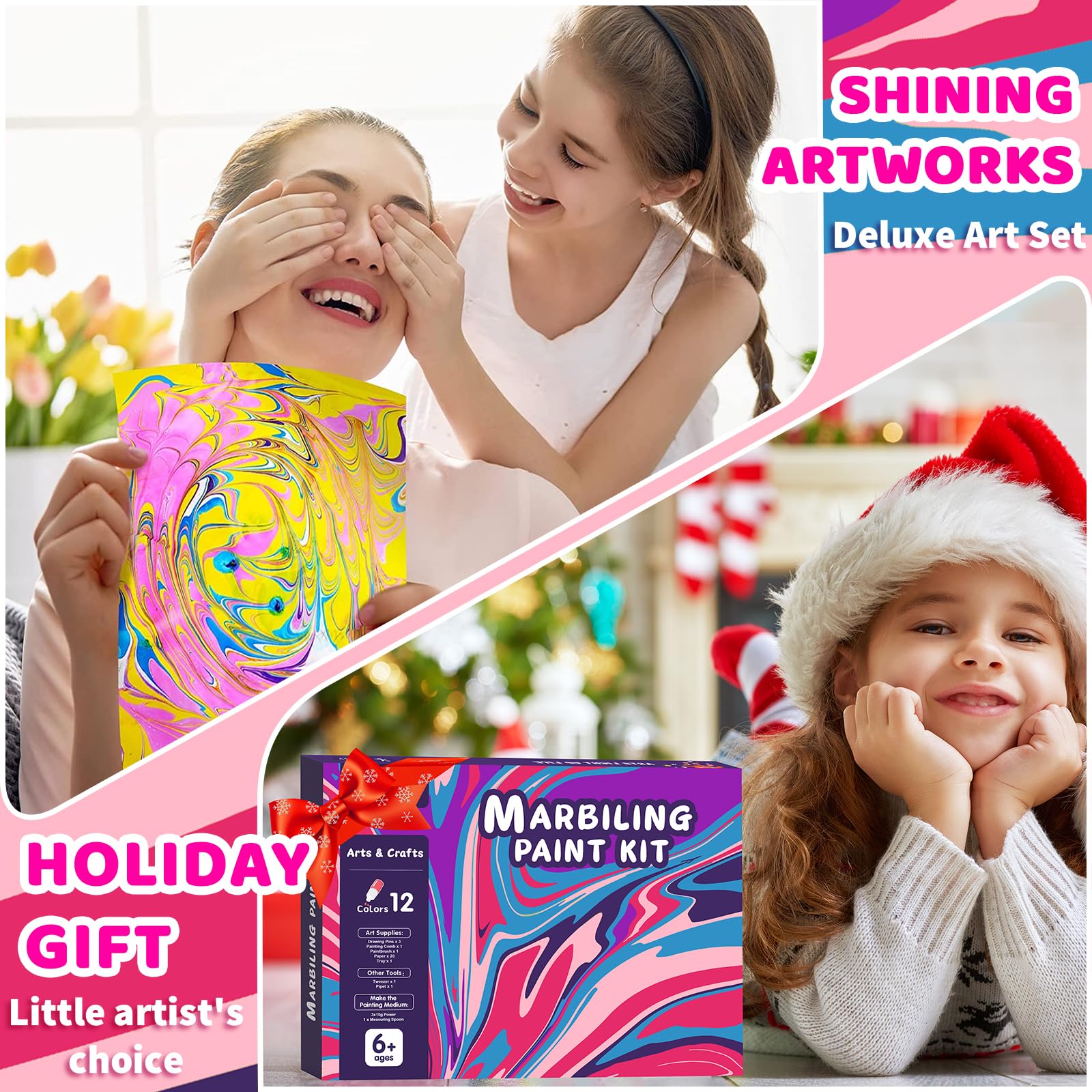 Hiwawind Water Marbling Paint Art Kit for Kids - Art Supplies for Girls & Boys 8-12, Ideal Gifts for 6-12 Year Olds (12 Colors)