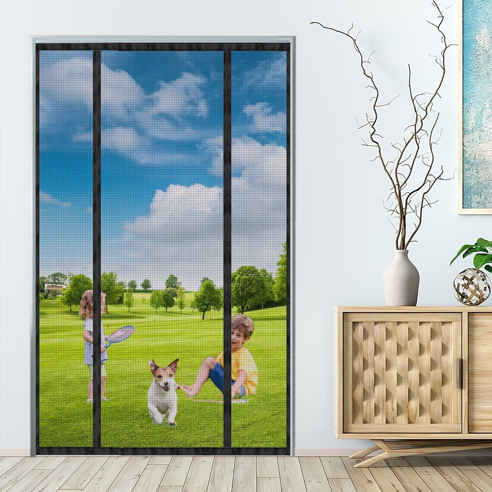 Magnetic Screen Door 180x235cm Black Closure Patio