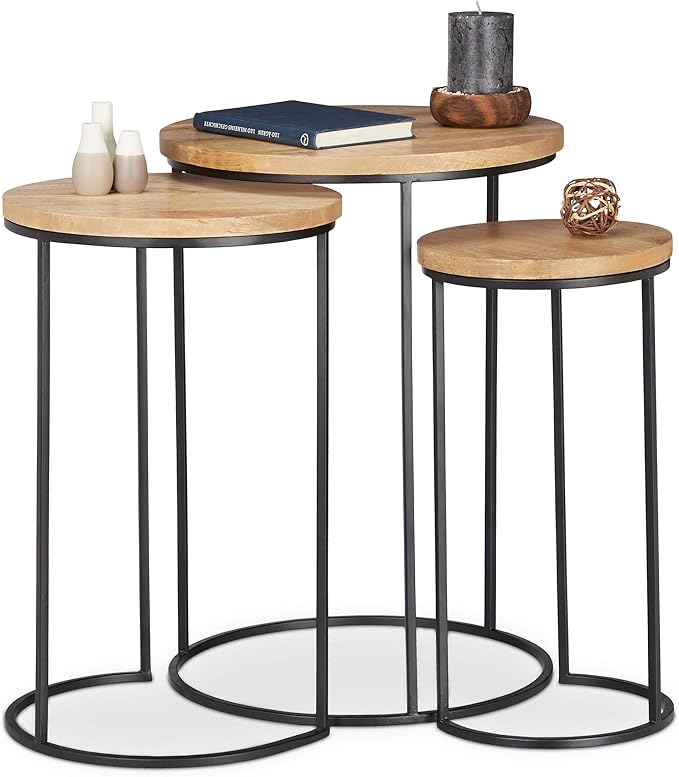 Relaxdays Set 2 Tavolini Sovrapponibili Rotondi - Legno E Metallio Cromato 60x60 Cm Bianco | Salvaspazio Per Salotto - Foto 2