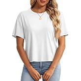 YUCOLEN Women's Crop Tops Summer Cotton Loose Basic T-Shirts | Cropped,UPF50+,Crew Neck,Casual,Basic Tees,Short Sleeve,Solid,Soft,Comfortable,Lady,Fashion,Trendy,Drop Shoulder