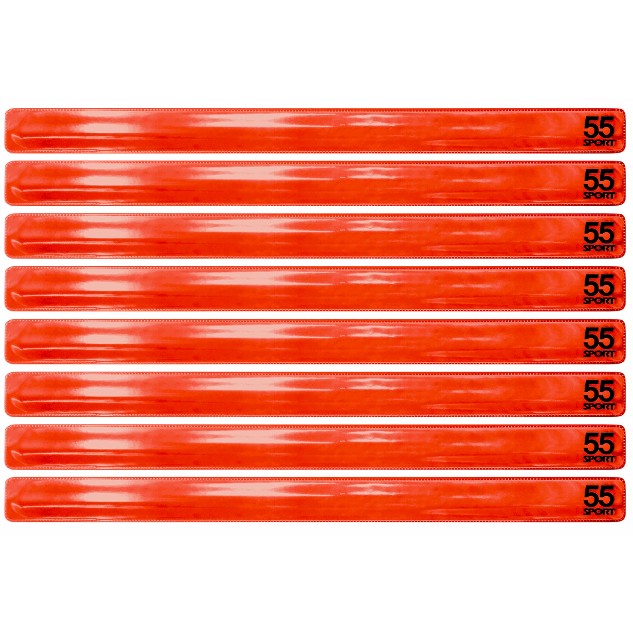 55 Sport Highly Reflective Hi-Vis Slap On Wrist/Ankle Bands - Orange - 8 Pack