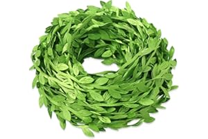 Hecaty 66 ft Leaf Ribbon, Artificial Eucalyptus Garland Rattan Leaf String, Decorative Jungle Wild Plant Green, Suitable for Baby Shower Home Wedding Party Balloon Garland Wreaths DIY Christmas Craft