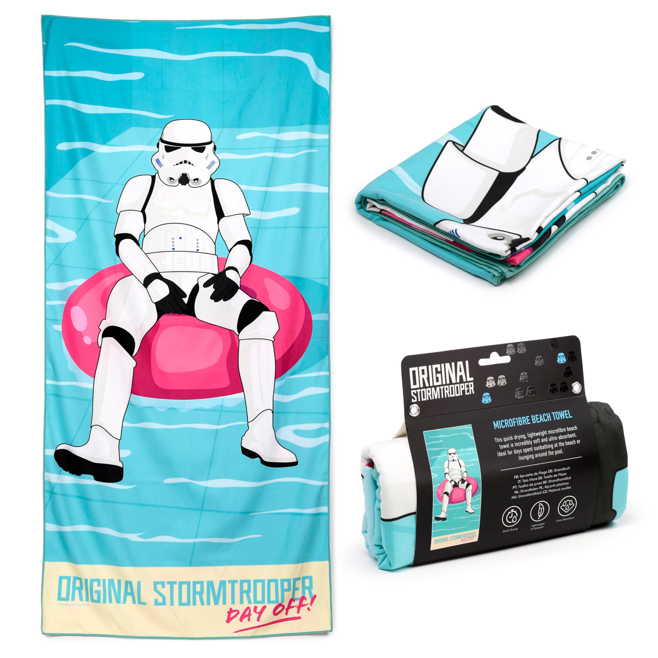 Puckator The Original Stormtrooper Surf Day Off Microfibre Beach Towel - Large Quick Drying Lightweight Thin Funny Mens Girls Beach Pool Holiday Towel Towels For Adults Womens - Vacation Accessories