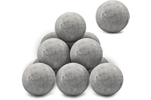Zhenx Ceramic Fire Balls, 4 Inch, Set of 12 Round Fire Stones, for Indoor and Outdoor Fire Pits, Fire Bowls and Fireplaces, Grey