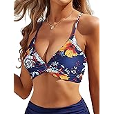 ZAFUL Twist Bikini Tops for Women Push Up Swimsuit Top Lace Up Padded Bathing Suit Tops Only
