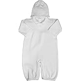 Boy's White Cotton Knit Christening Baptism Longall w/White, Blue, or Gold Cross and Hat