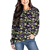 Deerose Women Valentines Sweatshirts Mardi Gras Long Sleeve Print Shirts