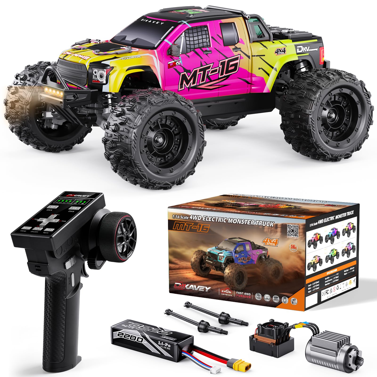 DIKAVEY 1/16 50MPH Brushless 4WD RC Truck,Upgradeable All-Terrain Remote Control Cars with 3S Battery,Waterproof Fast Off-Road RC Truggy
