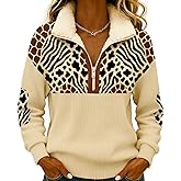 lozhacloo Quarter Zip Pullover Women Sherpa Collar Western Aztec Print Pullover Sweatshirt For Women Long Sleeve Casual Top