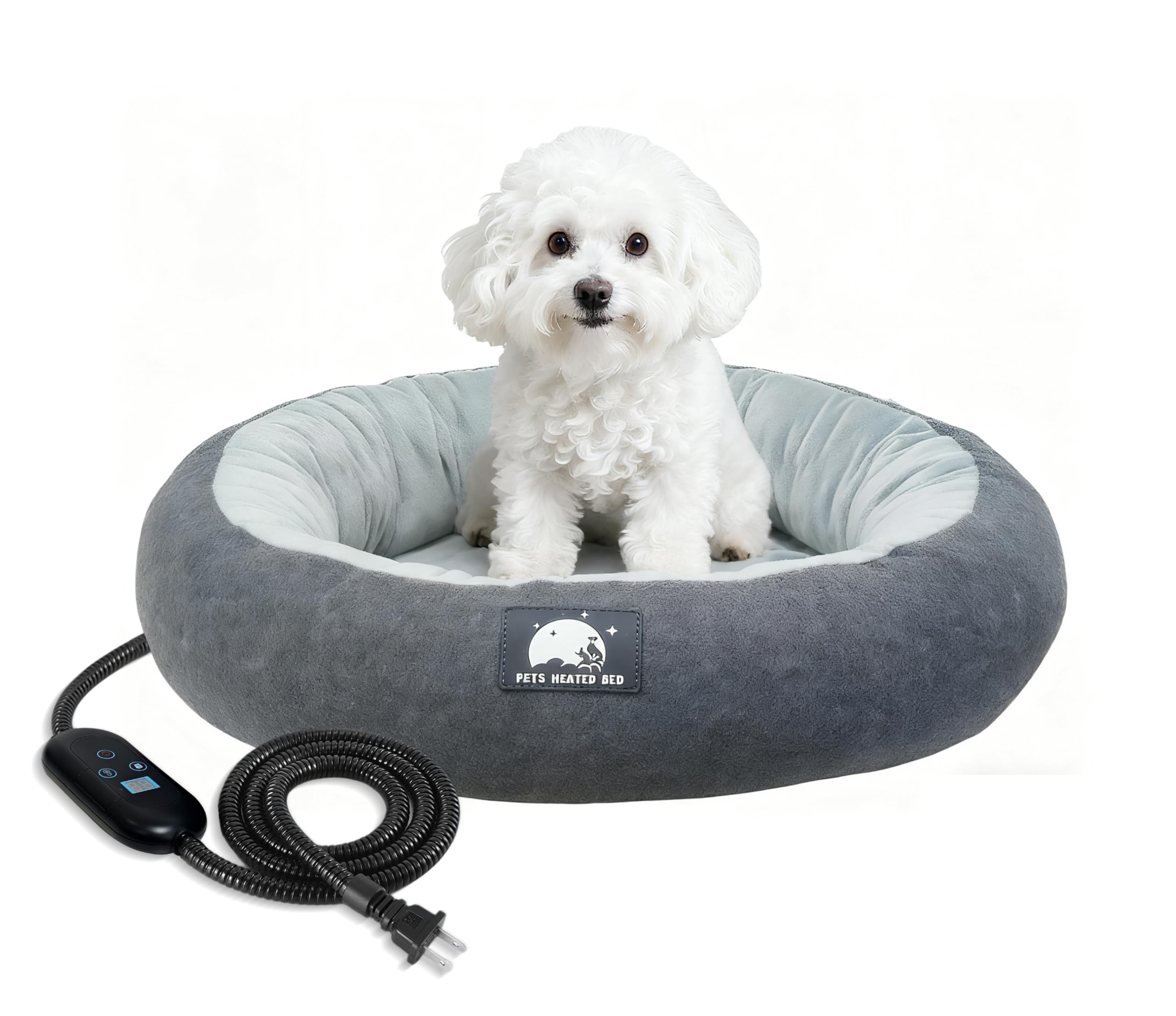 Photo 1 of ZNOFAN Heated Cat Bed for Small Cats, 19" Soft & Cozy Donut Pet Bed with Timer & Temp Adjustable Heating Pad for Indoor Kitten, Electric Warmer(A) (Black)