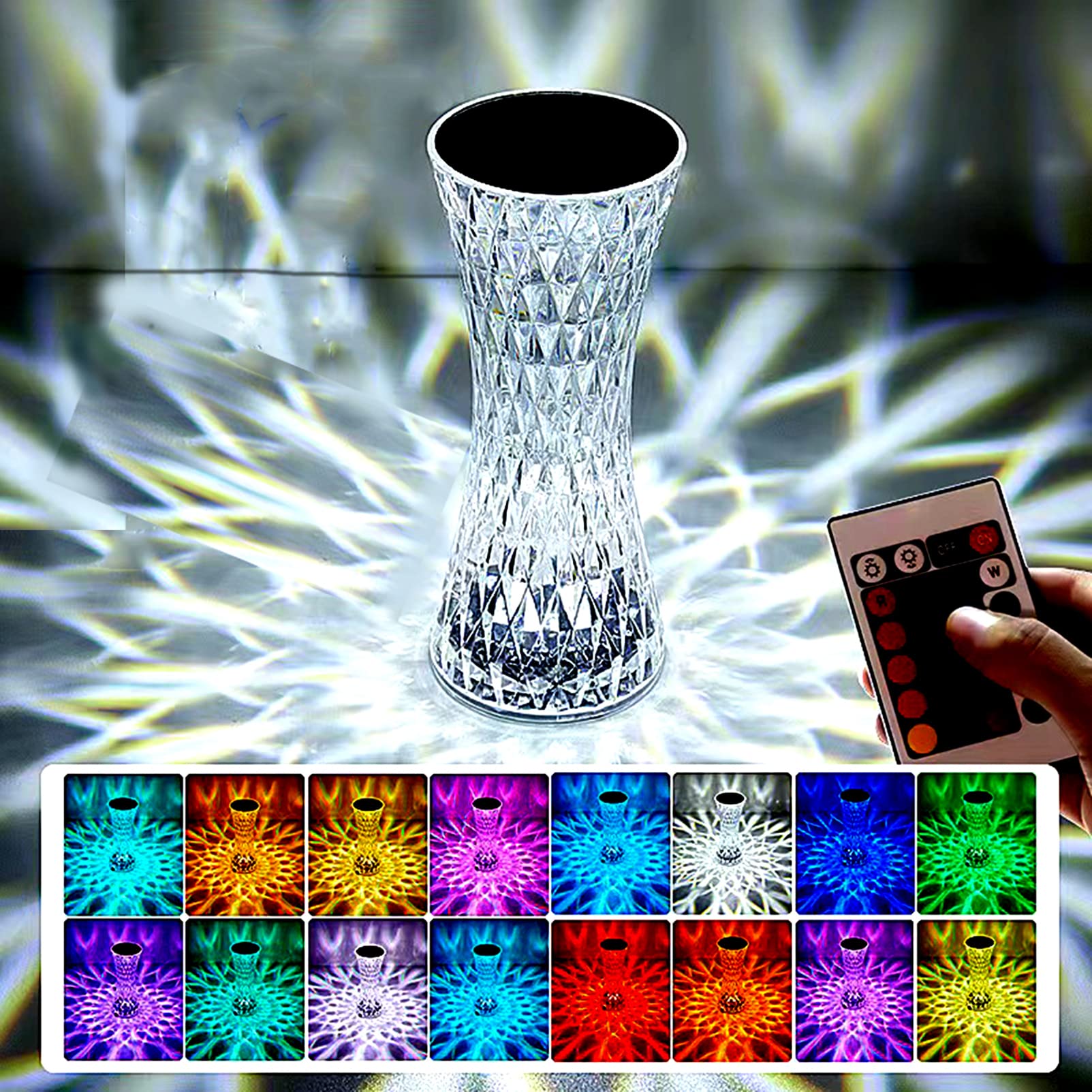 Crystal Diamond Table Lamp, 16 Color Changing Romantic Rose Acrylic Led Crystal Lamp, Touch Control RGB, Bedroom, Living Room, Children's Room, Dormitory