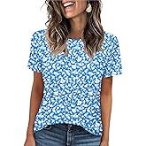 LOMON Womens Summer Tops 2025 Crew Neck Short Sleeve Pleated Tops Blouses Spring Fashion