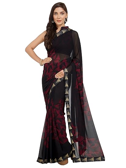 Women's Faux Georgette Printed Zari Border Saree With Un-Stitched Blouse Fabric