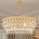 TOCHIC Crystal Chandelier, 6-Light 3 Tiers Gold Crystal Chandelier Light, Modern Farmhouse Luxury Light Fixture for Bedroom, 