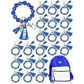 Henoyso 20 Pcs Cheer Party Favor Beaded Keychain Wristlet Bracelet Bulk Cheerleader Keyrings Gift for Team Women Party