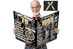 Turypaty Large 70th Birthday Card With Envelope for Men Women, 1955 Black Gold Happy 70th Birthday Giant Guest Signature Book Gifts, Big Vintage 1955 70th Greeting Card Decoration Party Supplies