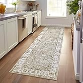 jinchan Fiora Hallway Runner Rug 3x7 Machine Washable Runner Rug Taupe Vintage Floral Design Non-Slip Low Pile Ultra-Thin for Kitchen Laundry Room Bedroom Farmhouse (3‘x7', Taupe)