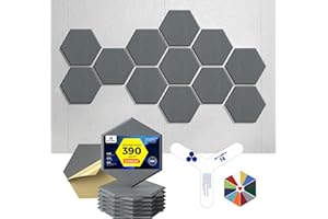 Dexmoko Self-Adhesive Acoustic Panels [390 lbs/yd³ Ultra-High Density], 2nd Generation Sound Absorbing Panel, Professional Level Sound Panel, Polyester Soundproof Foam [Size M, Moon Grey]
