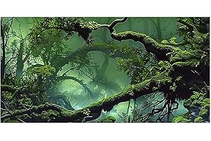Dizifinn Foggy Forest Terrarium BackgroundStone Green Tree Tropical Reptile Habitat Rainforest Aquarium Background, Polyester Background 6 EVA Double-Sided Tapes 36x18 inches/90x45