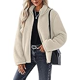 Velvelhall Womens Fleece Jacket Fuzzy Faux Shearling Coat Sherpa Jacket Long Sleeve Full Zip Warm Winter Outwear with Pockets(Apricot,Small)