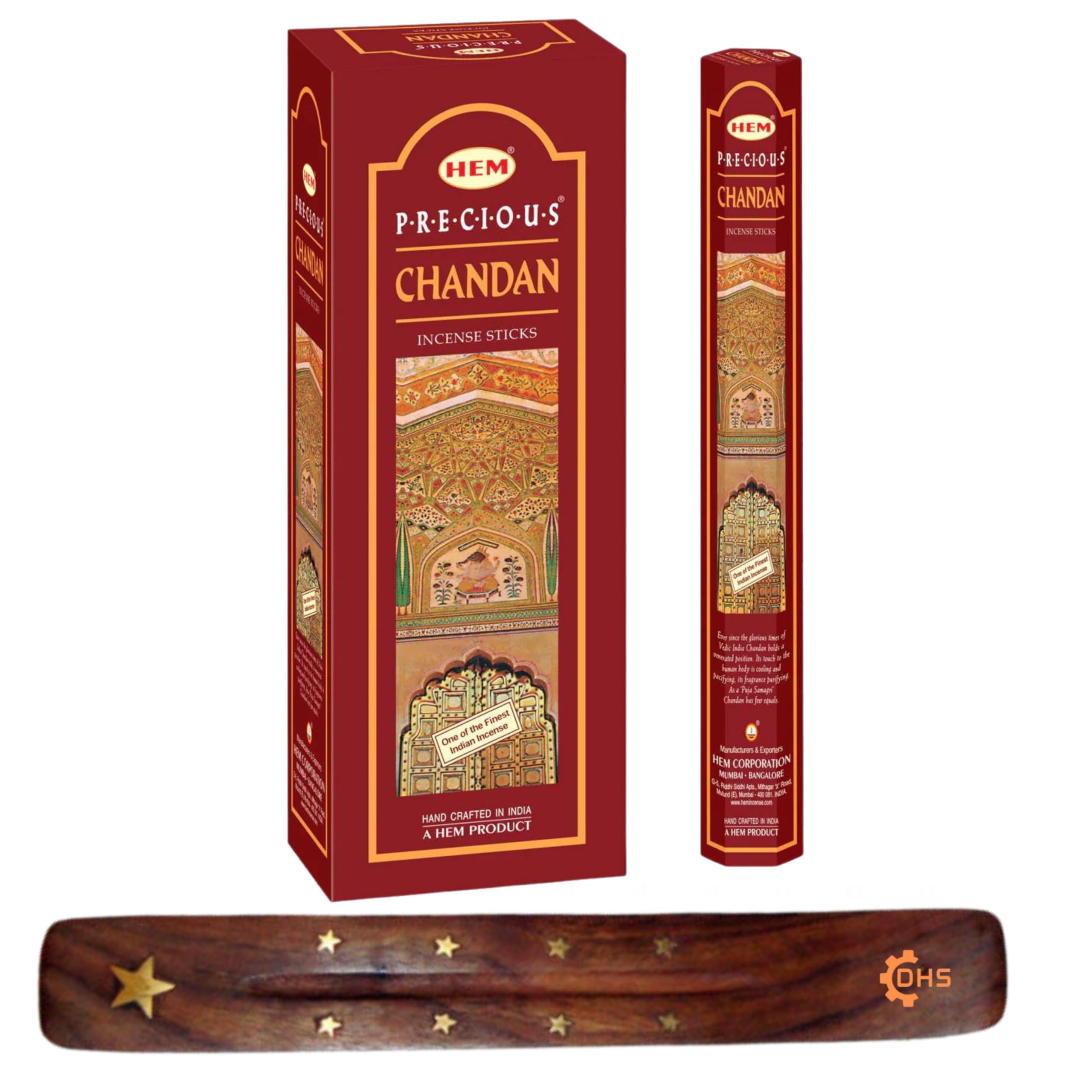 HEM Precious Chandan Incense Sticks with DHS stick holder for Healing,Aromatherapy,Spirituality,Spa,Yoga,Meditation…