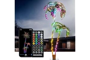LPHIANX 7Ft Lighted Palm Tree with 2 Trunks, 209 RGB LEDs, Prelit Fake Tree Lights, DIY 16 Mil. Color Changing, Music Sync, App & Remote Control, Outdoor Decoration for Bars, Patio, Beach, Pool, Cruise Party