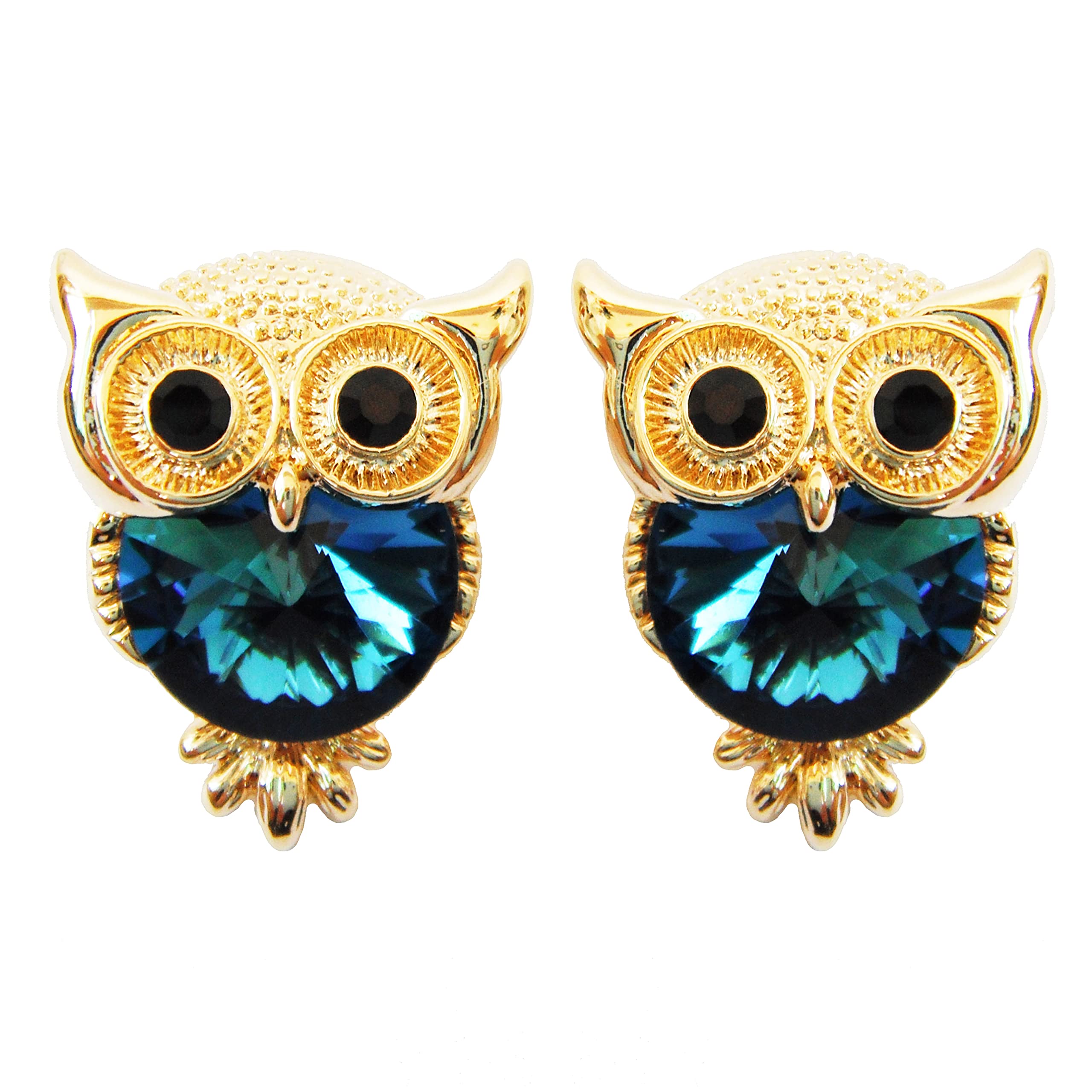 Navachi 18k Gold Plated Blue Zirconia Crystal Owl Az2696s Ear Stud Earrings
