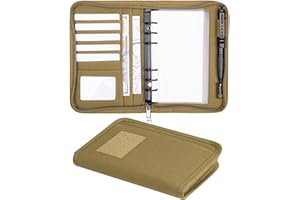 Kosibate Tactical Notebook Padfolio Ring Binders with 45 Sheets,Army Military Notebook Portfolio Binder with Zipper for Tactical Gear and Organizer, Refillable 6-Ring Binder(Khaki,5.5'' x 8.5'')