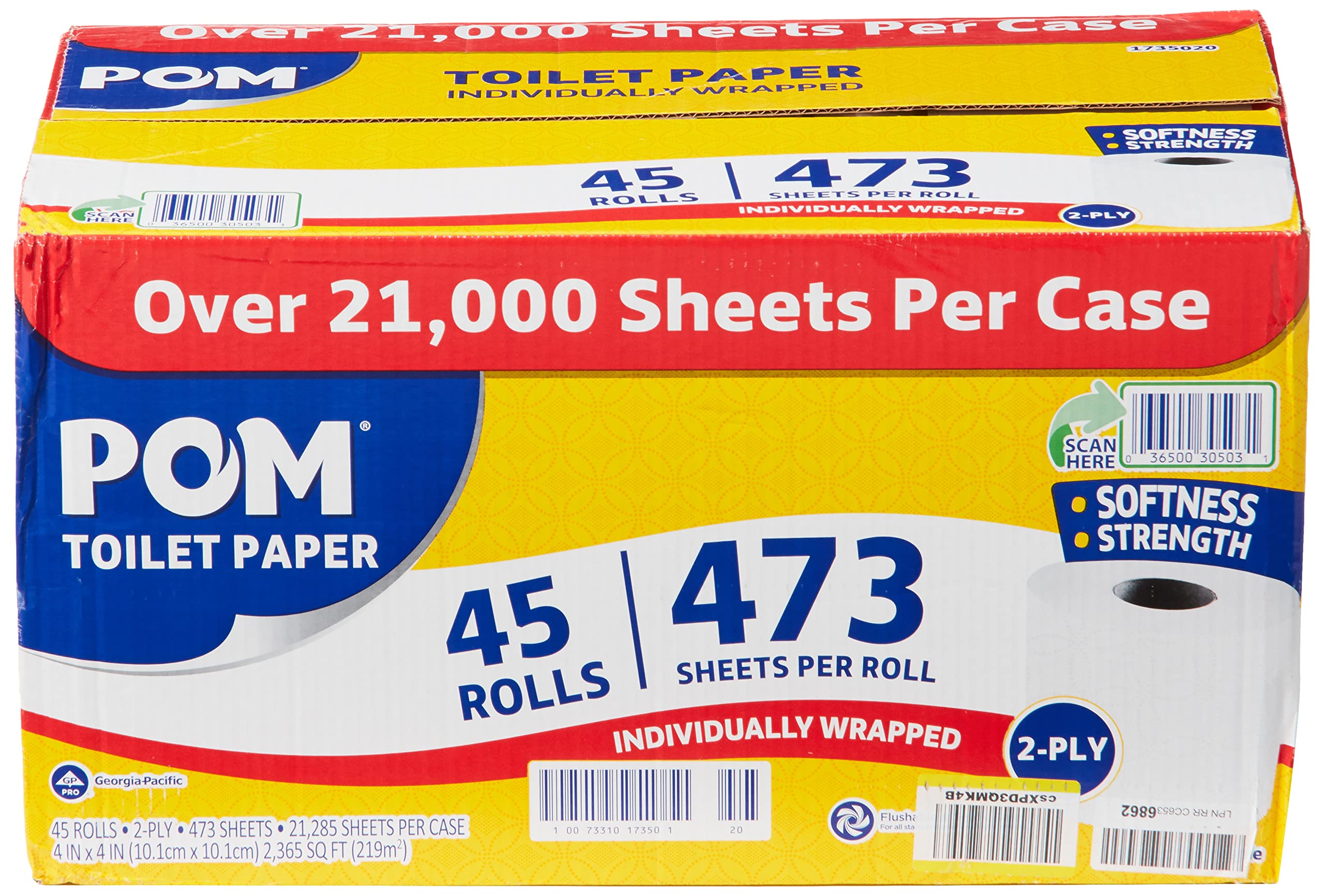 Photo 1 of POM Pom Embossed 2-ply Toilet Paper, White, 45 Rolls, 473 Sheets