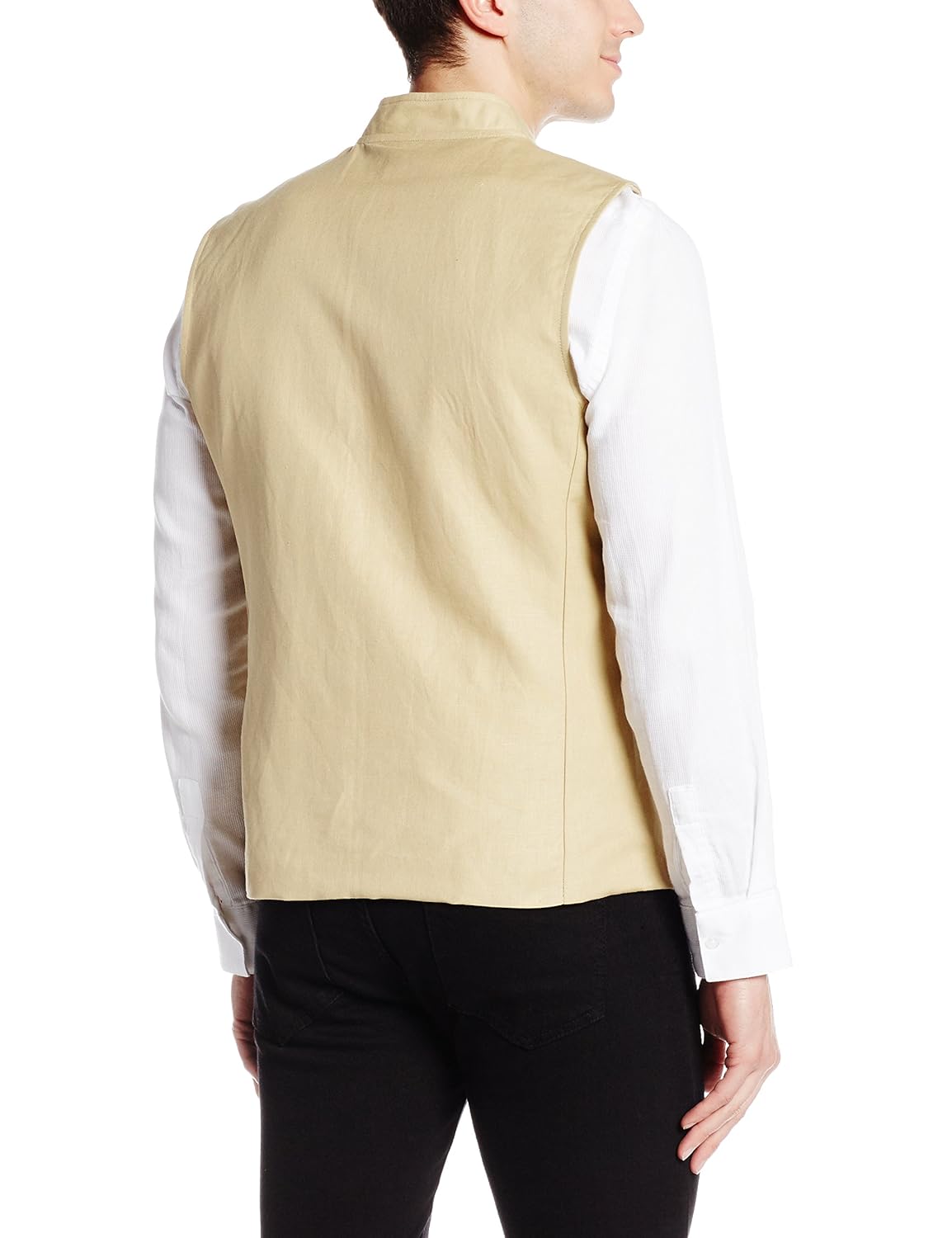 svanik men's banded collar linen waist coat