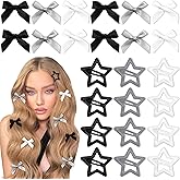 YAEISM Mini Bow Hair Clips 24PCS White Star Clips Satin Small Hair Bows Y2K Coquette Star Barrettes Hair Accessories for Girls