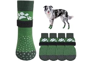 SCENEREAL Dog Socks to Prevent Licking Paws for Hot Pavement Anti Slip - Dog Shoes Boots&Paw Protectors for Hardwood Floors, Double Sides Grips for Small Medium Large Senior Dogs, Green M