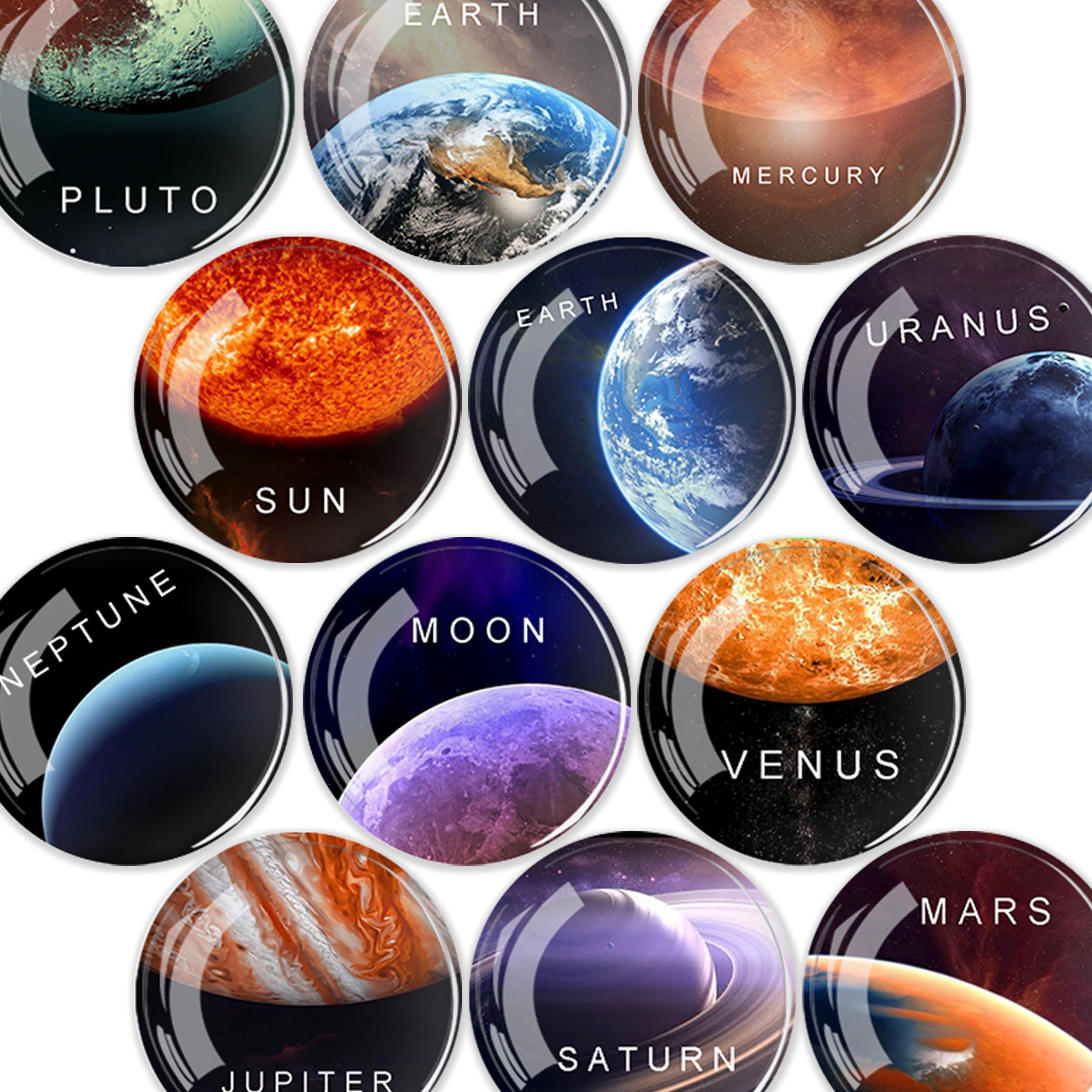 JJ PRIME - 12 Pcs Fridge Magnets | Round Fridge Magnet | Mini Fridge Accessories | Craft Magnets | Small Magnets for Whiteboard, Office. Kitchen and School (Planets Design)