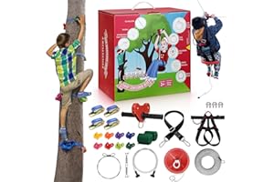 EDOSTORY 160 Feet Backyard Zip Line Kit for Kids and Adult Outdoor Up to 330lb Zipline with Spring Brake and Safety Harness with 4 Tree Climbers, Christmas and Birthday Gifts for Kids(Red)