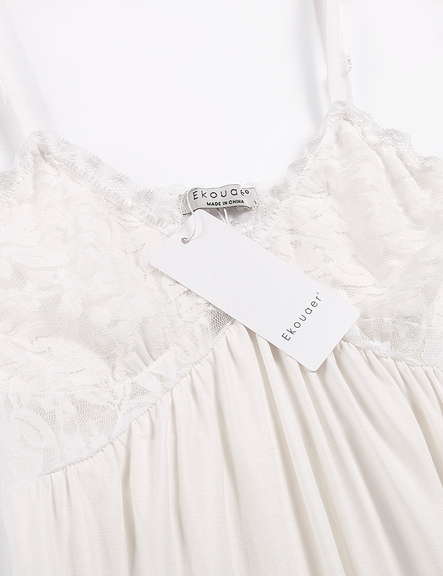 Ekouaer Womens Lace Camisole Nightgown Side Split Sleepwear,White(5560),XX-Large