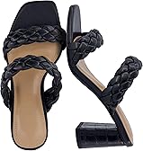 CUSHIONAIRE Irine Chunky Heels for Women, Braided Block Heel Sandals with Square Toe and Memory Foam