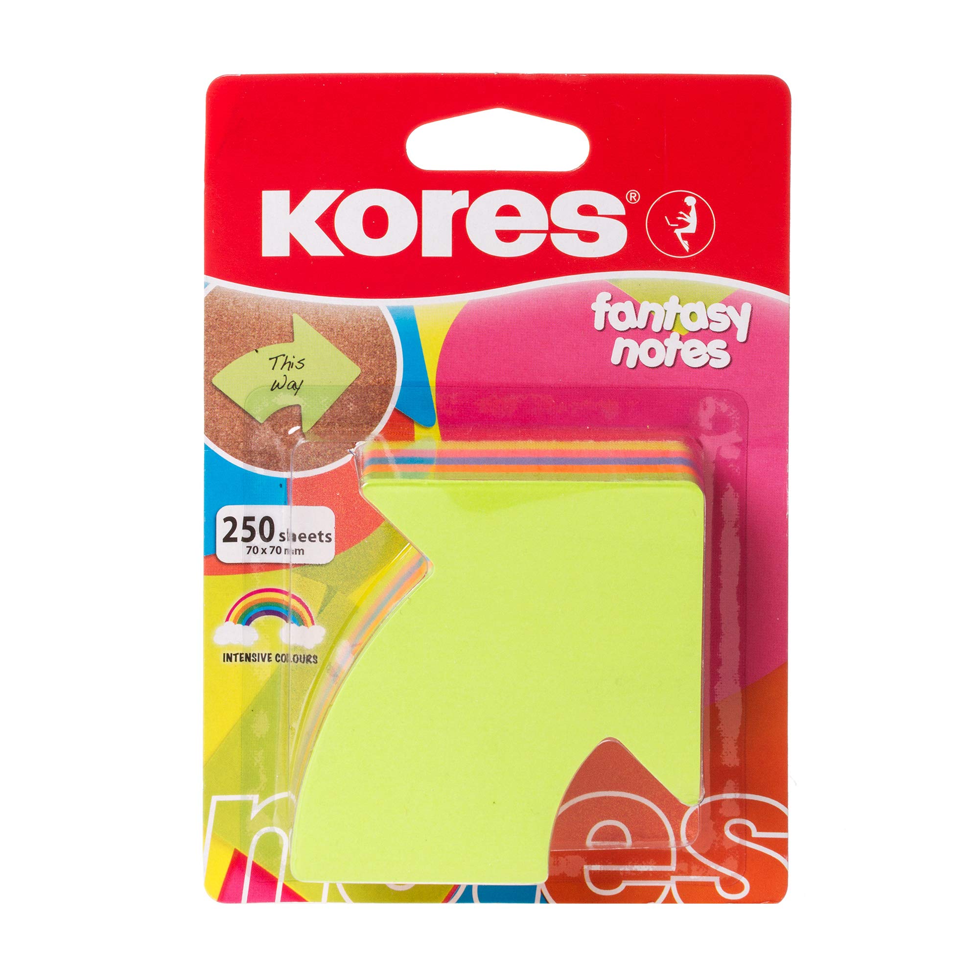 Kores - Arrow Shaped Fantasy Sticky Notes - Coloured, Self-Stick Notes, Note Pad, Back to School Supplies, Office Supplies - 70x70mm, Pack of 1 x 250 Sheets in Assorted Colours