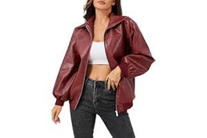 KWSTAIN Leather Jacket Women Vintage Washed Faux Oversized Casual Motorcycle Biker Bomber Coats With Pockets 2025 Y2K Trendy