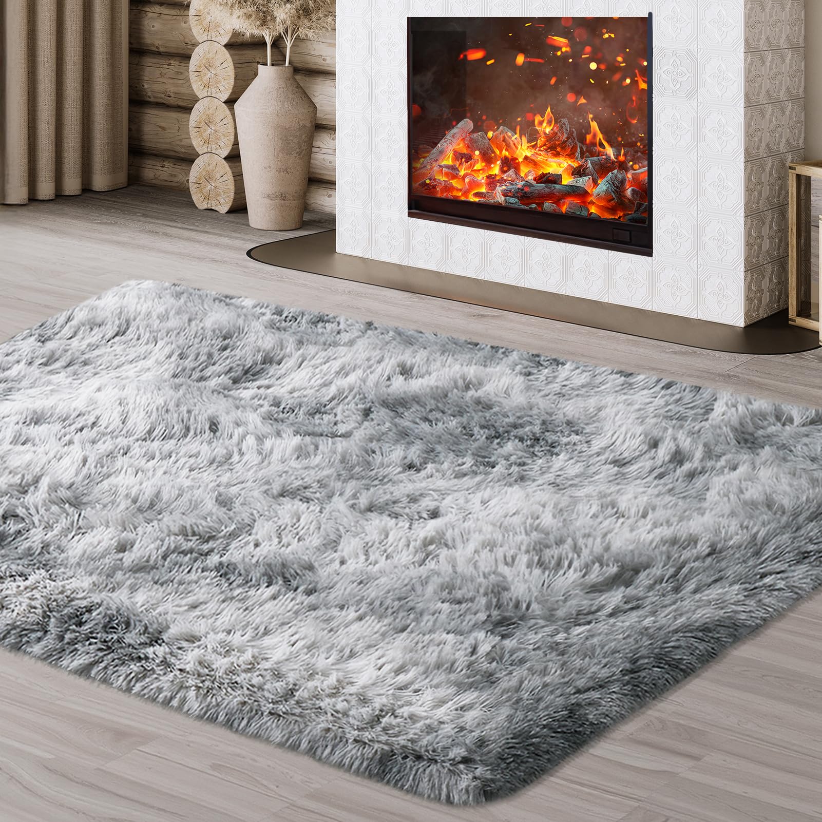 JOJOSEE Rugs Living Room, 120 x 160 cm Grey Area Rug, Anti Slip Soft Fluffy Shaggy Extra Large Floor Carpets Mat for Bedroom, Nursery Bedside (Light Grey, 120x160cm)
