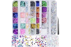 AddFavor 4 Boxes Holographic Nail Sequins Shapes Mixed Iridescent Nail Glitter Flakes Butterfly Hearts Star DIY Design Manicure Decorations Sets for Nail Art/Craft/Makeup