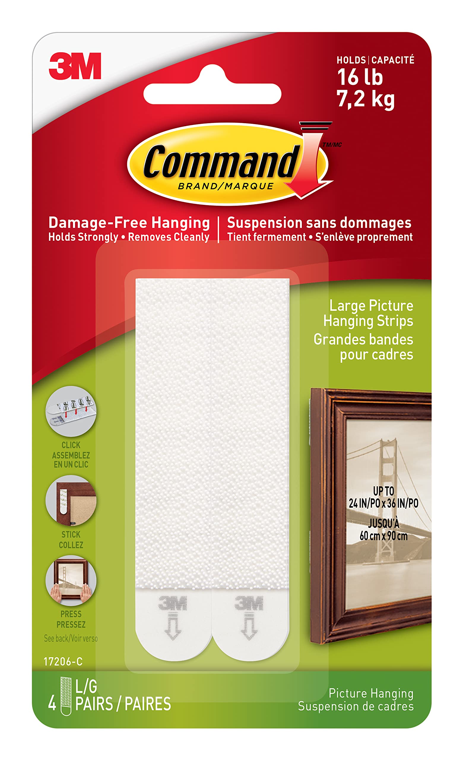 Command Large Picture-Hanging Strips, White, 16-Strips — image 1