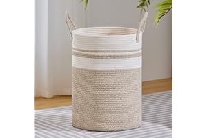 VIPOSCO Large Laundry Hamper, Tall Woven Rope Storage Basket for Blanket, Toys, Dirty Clothes in Living Room, Bathroom, Bedro