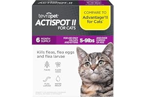 TevraPet Actispot II Flea Treatment for Small and Medium Cats 5-9 lbs | 6 Doses | Powerful Prevention and Control, Clear