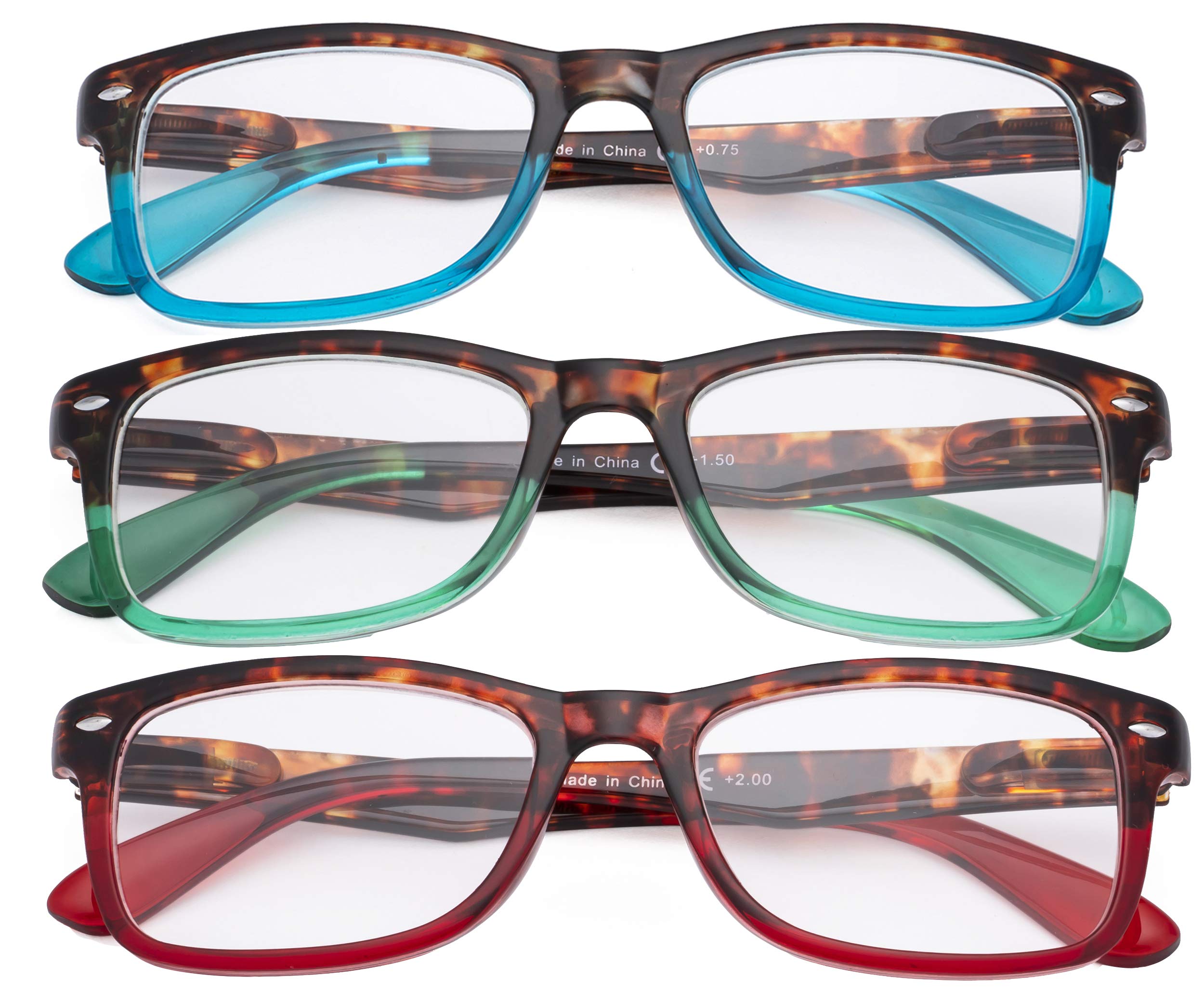 CessBlu Ladies 3 Pack Reading Glasses Oversize Stylish Reader Eyeglasses for Women +3.0